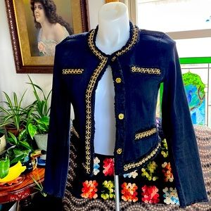 Black Denim Jacket with Gold Metal